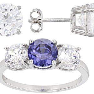 Blue and white ring SET Sterling SZ 10 NIB